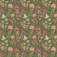 Botanical wallpaper with a seamless repeating pattern of hand painted South African fynbos flowers and foliage in blush pink, olive green, and soft neutral tones on an olive background.