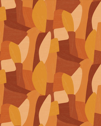 Shades of orange in abstract shapes with a paint brush texture.