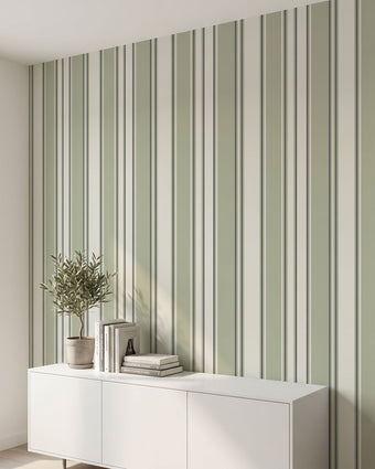 Artistic angled view of the Retro Liner mural in a styled interior, highlighting the vivid green tones and material texture.