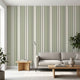 Full wall view of the Retro Liner mural installed in a modern living space, emphasizing the seamless stripe pattern and vibrant greens.