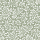 Sage green botanical wallpaper with a seamless repeat, featuring white leafy sprigs in a simple, elegant pattern.