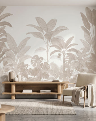 Sanctuary mural styled as a feature wall in a contemporary room with furniture and decor in natural light.