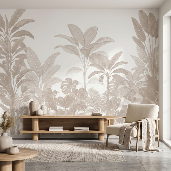 Sanctuary mural styled as a feature wall in a contemporary room with furniture and decor in natural light.