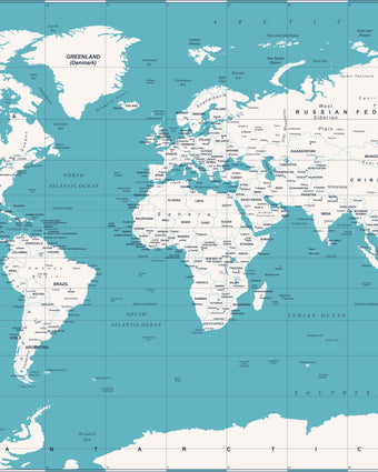 Blue Political World Map  -  [Custom printed at R598/m²]