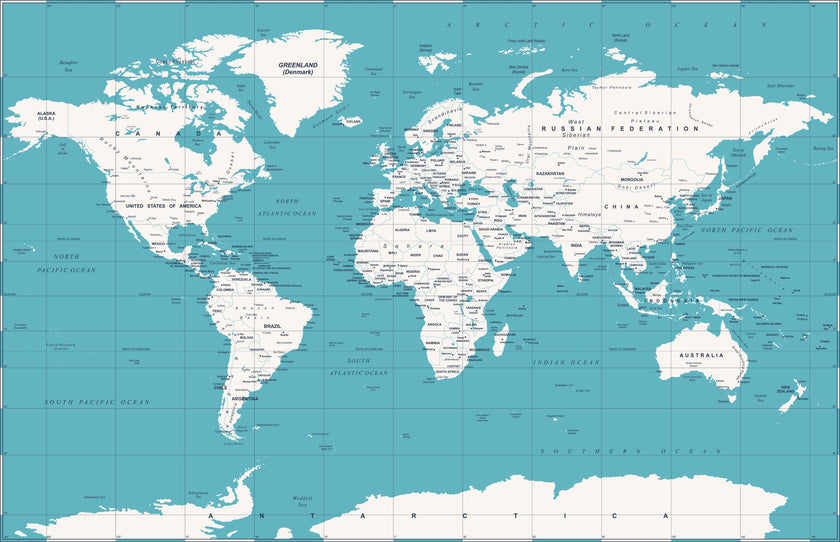 Blue Political World Map  -  [Custom printed at R560/m²]