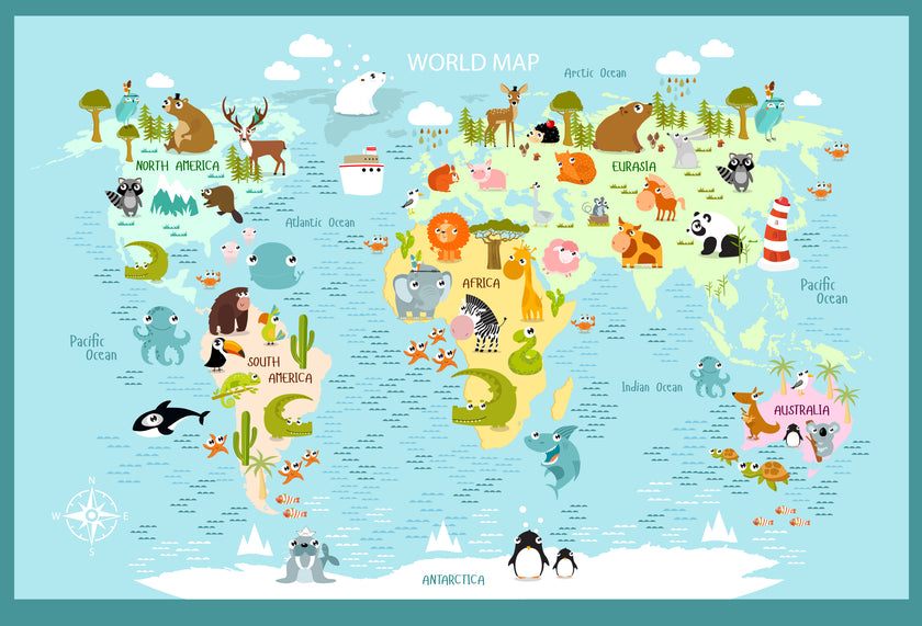 Baby Animal World Map  -  [Custom printed at R560/m²]