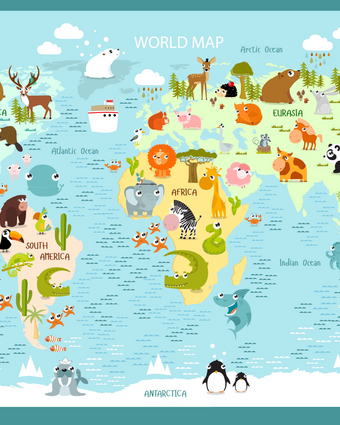Baby Animal World Map  -  [Custom printed at R598/m²]