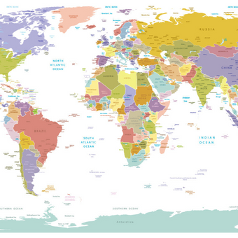 World Map with Colour  -  [Custom printed at R560/m²]