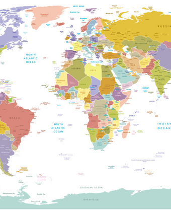 World Map with Colour  -  [Custom printed at R598/m²]