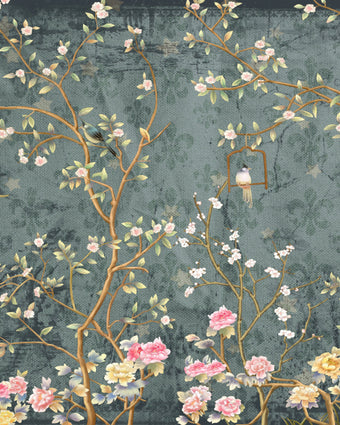 Chinoiseries Garden  - Navy -  [Custom printed at R598/m²]