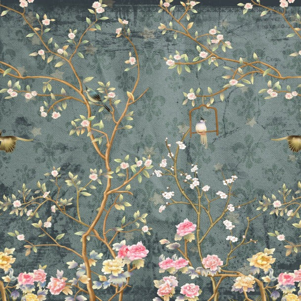 Chinoiseries Garden  - Navy -  [Custom printed at R560/m²]