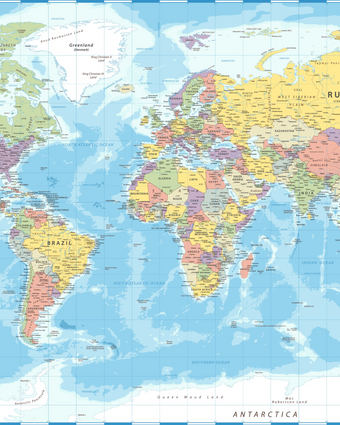 Political World Map  -  [Custom printed at R598/m²]