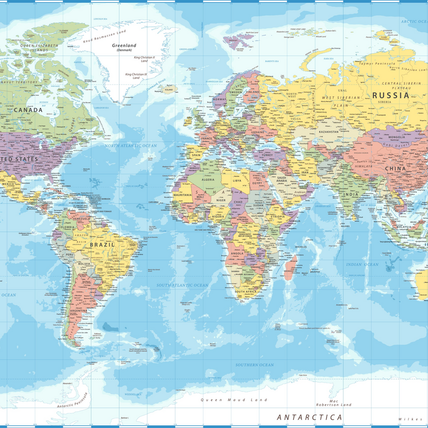 Political World Map  -  [Custom printed at R560/m²]