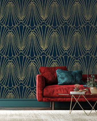 Art Deco Ruche Teal and Gold  -  [Custom printed at R598/m²]