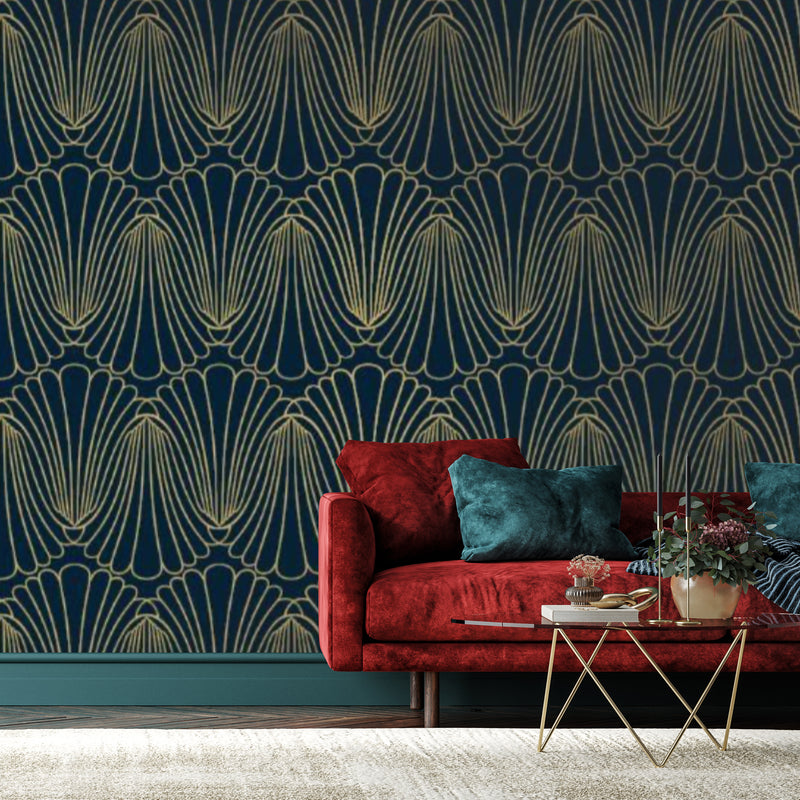 Art Deco Ruche Teal and Gold  -  [Custom printed at R560/m²]