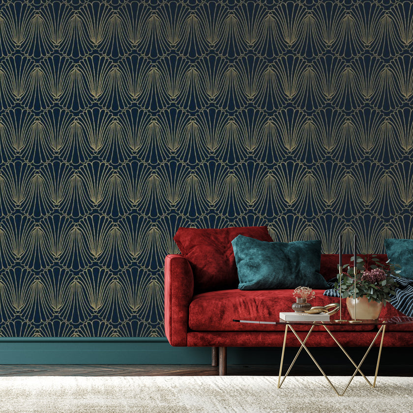 Art Deco Ruche Teal and Gold  -  [Custom printed at R560/m²]