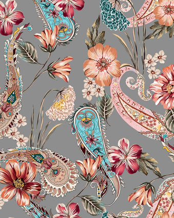 Tropical Paisley  - Grey -  [Custom printed at R598/m²]