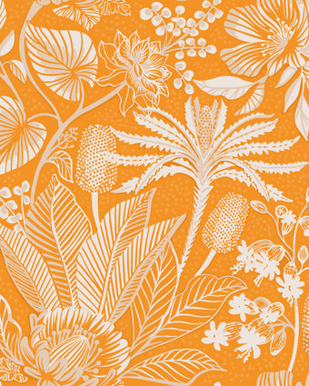 Apricot colour wallpaper with white floral pattern 