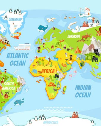 Basic Animal World Map  -  [Custom printed at R598/m²]