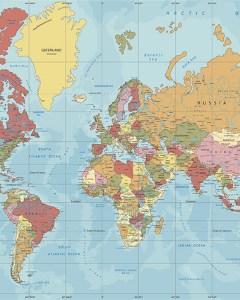 Colourful Political World Map  -  [Custom printed at R598/m²]