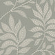 Sage grey botanical wallpaper with a seamless repeat, featuring ivory hand-drawn leaves and flowing stems with delicate dotted detailing.
