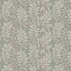 Sage grey botanical wallpaper with a seamless repeat, featuring ivory hand-drawn leaves and flowing stems with delicate dotted detailing.
