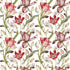 Floral wallpaper featuring hand painted tulips, buds, and delicate blossoms in berry, blush, cream, and soft green tones on a white background, inspired by classic botanical illustrations.