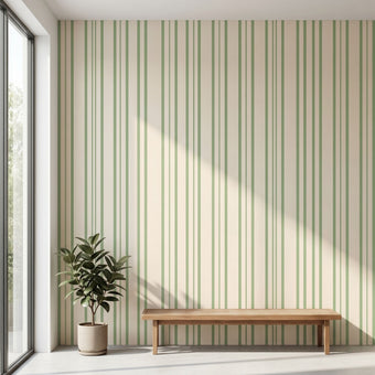 Urban interior scene with Olivia mural covering a large wall with seamless pattern in natural light.