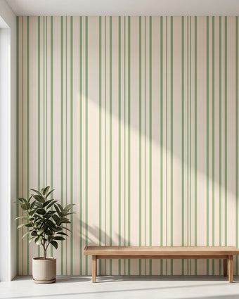 Urban interior scene with Olivia mural covering a large wall with seamless pattern in natural light.