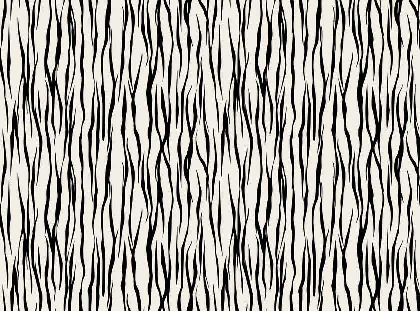 Vertical zebra stripe wallpaper with a seamless repeat, featuring flowing black stripes on a white background in a bold animal inspired pattern.