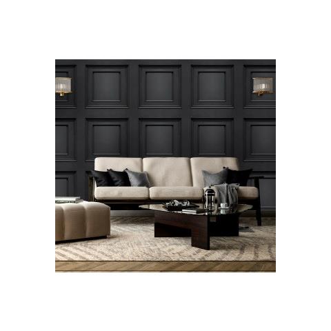 Wood Panel Wallpaper Black 7378