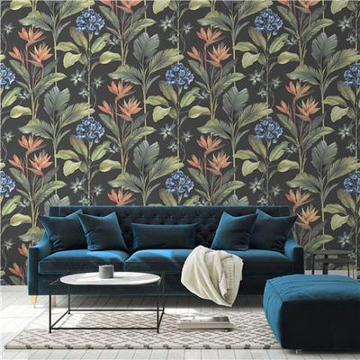 Oliana Floral Wallpaper Charcoal 8484