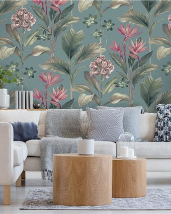 OLIANA FLORAL WALLPAPER SOFT TEAL 8486