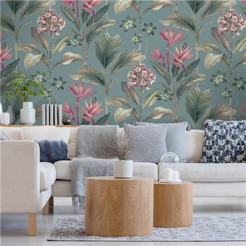 OLIANA FLORAL WALLPAPER SOFT TEAL 8486