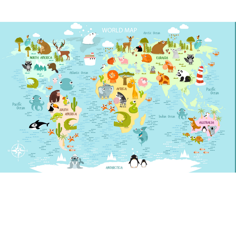 Baby Animal World Map  -  [Custom printed at R560/m²]