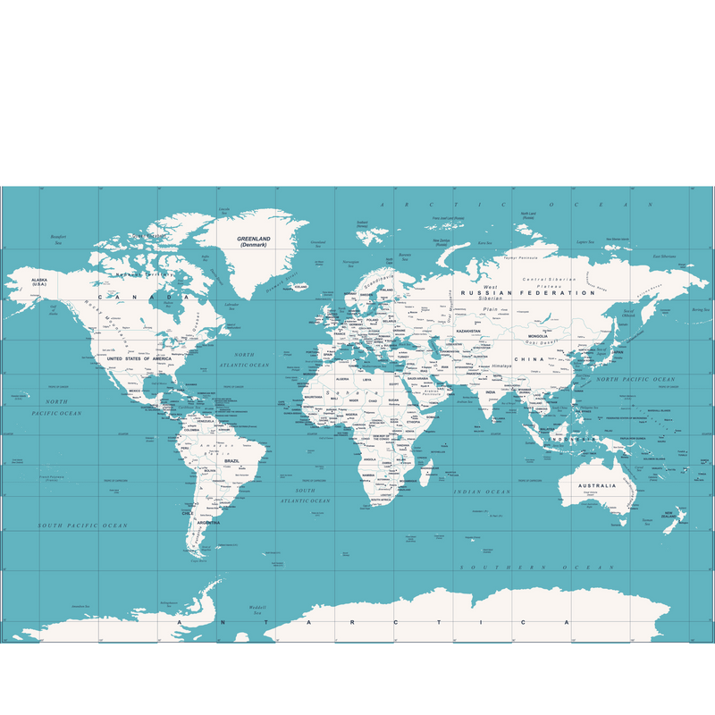 Blue Political World Map  -  [Custom printed at R560/m²]
