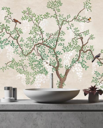 Japanese Tree Pink and Green Mural  -  [Custom printed at R598/m²]