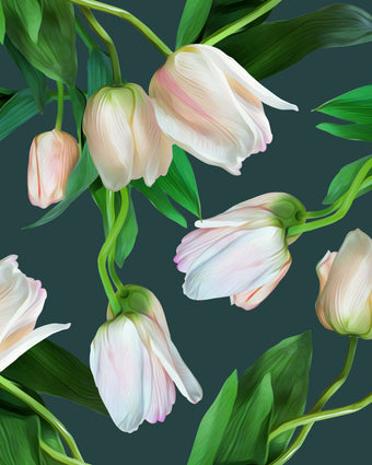 Tulips in white on a green background  -  [Custom printed at R598/m²]