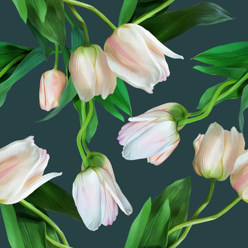 Tulips in white on a green background  -  [Custom printed at R560/m²]