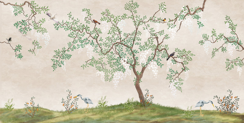 Japanese Tree Pink and Green Mural  -  [Custom printed at R560/m²]
