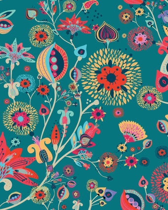 Floral Fun  - Turquoise  -  [Custom printed at R598/m²]
