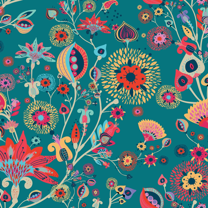 Floral Fun  - Turquoise  -  [Custom printed at R560/m²]