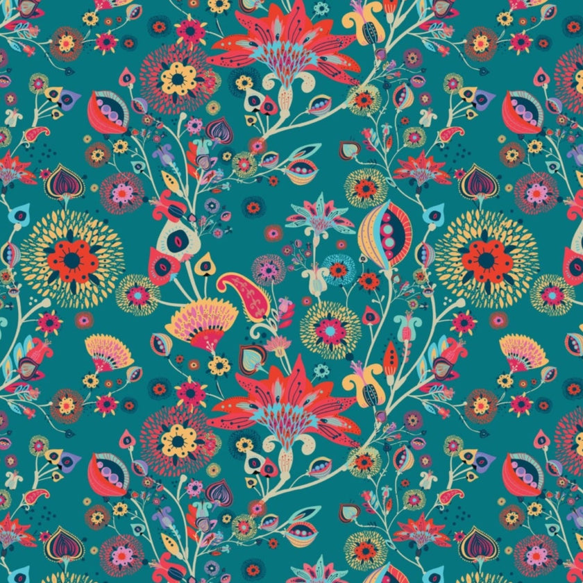 Floral Fun  - Turquoise  -  [Custom printed at R560/m²]