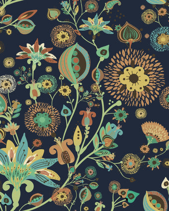 Floral Fun  - Navy -  [Custom printed at R598/m²]