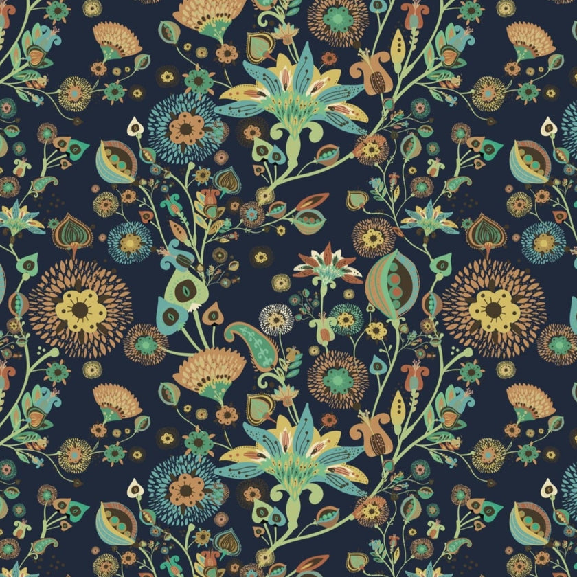 Floral Fun  - Navy -  [Custom printed at R560/m²]