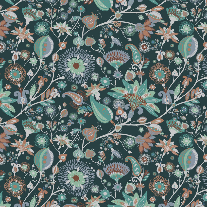 Floral Fun  - Teal  -  [Custom printed at R560/m²]