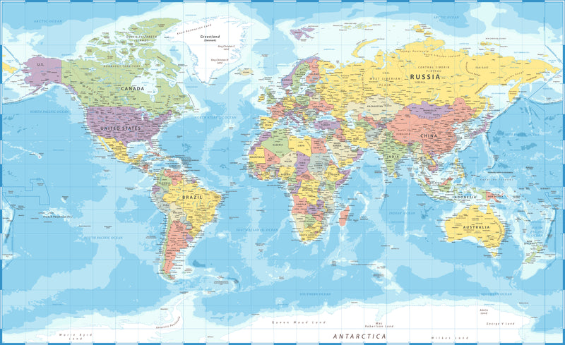 Political World Map  -  [Custom printed at R560/m²]