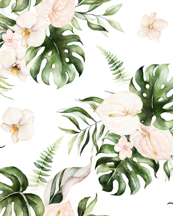 Tropical Leaves and Blush Floral  -  [Custom printed at R598/m²]