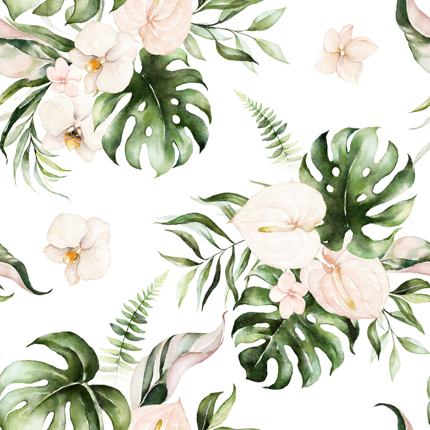 Tropical Leaves and Blush Floral  -  [Custom printed at R560/m²]