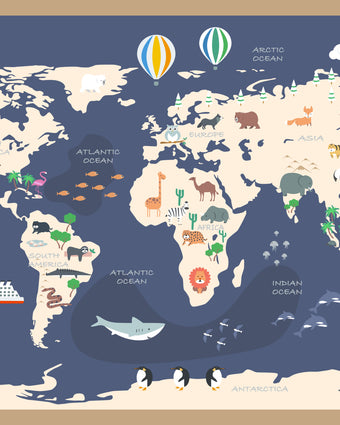 Framed World Animal Map  -  [Custom printed at R598/m²]